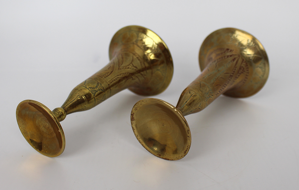 Pair of Indian Brass Trumpet Vases - Image 3 of 3