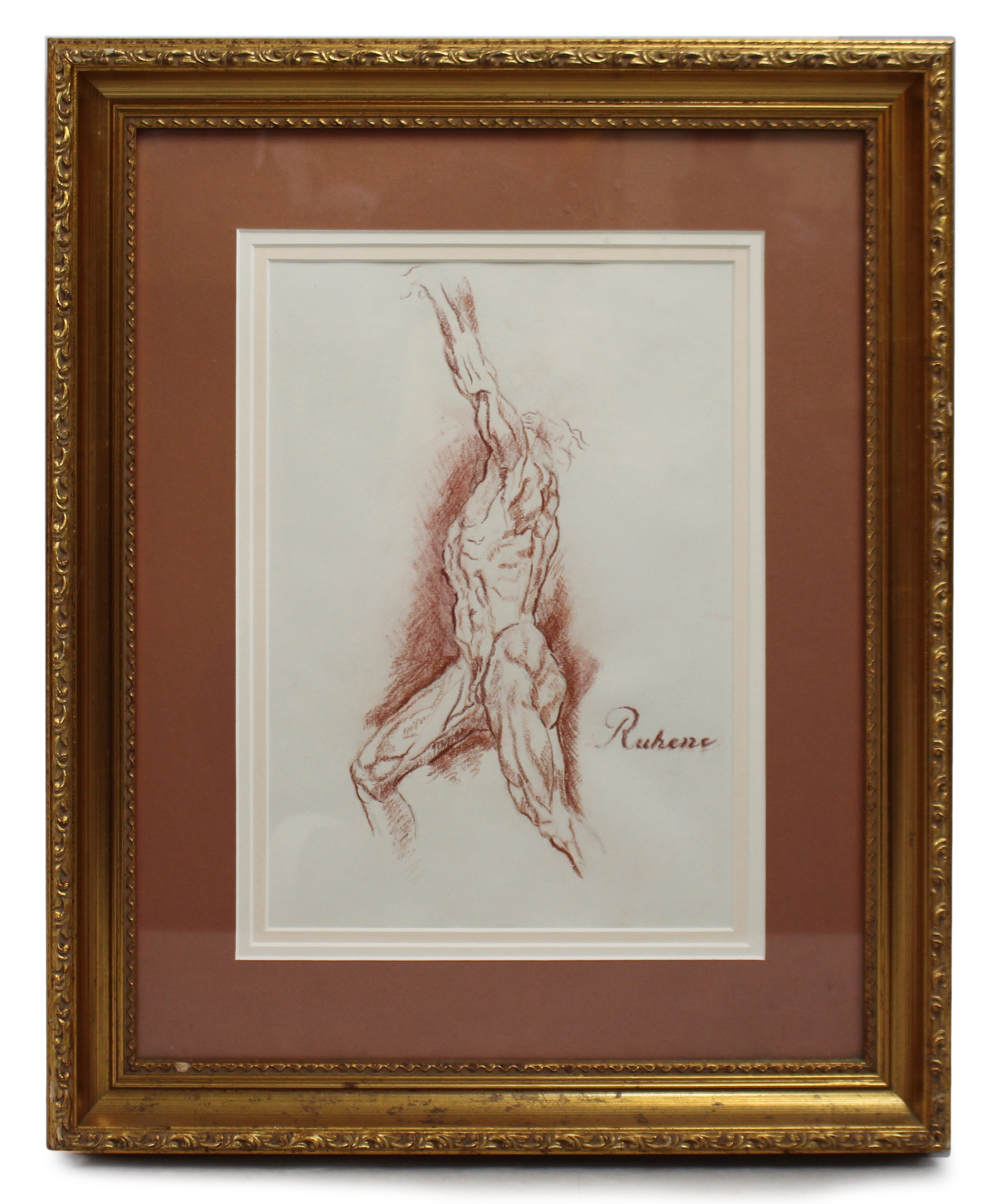 Fine Red Chalk Male Nude Set in Gilt Frame - Image 2 of 3