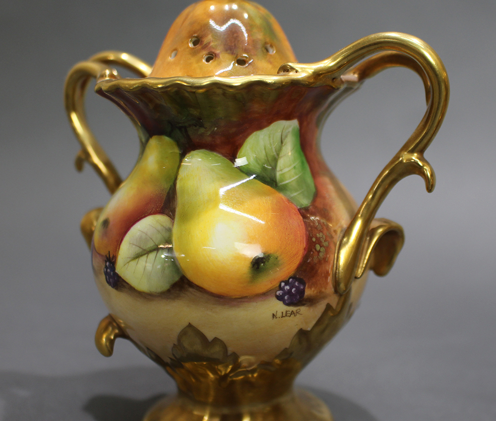 Set of 3 Hand Painted Coalport Fruit Lidded Vases - Image 4 of 8