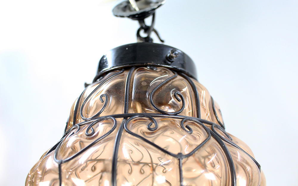 Mid 20th c. Handblown Seguso Murano Amber Glass Caged Pendant Light - Image 6 of 6