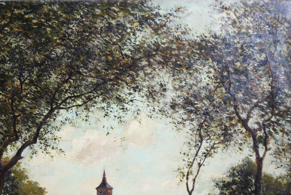 Large Late 19th c. Village Landscape Oil on Canvas - Image 4 of 7