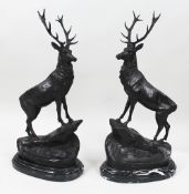 Pair of Bronze Stags on Marble Bases J. Moignier