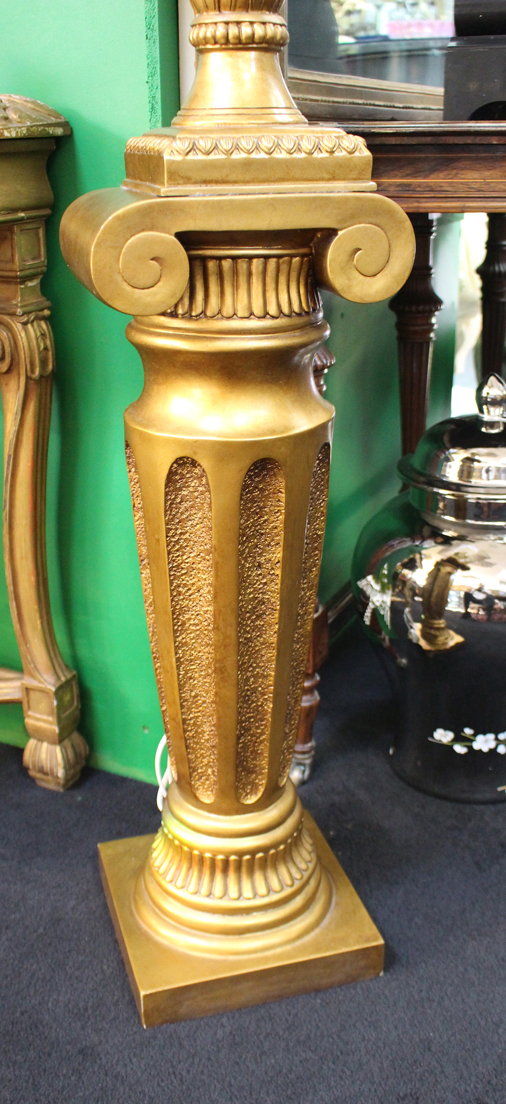 Gold Table Lamp with Shade on Pedestal - Image 3 of 3