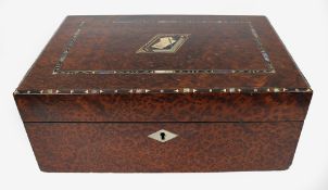 Regency Amboyna Silver Ebony & Abalone Inlaid Writing Box