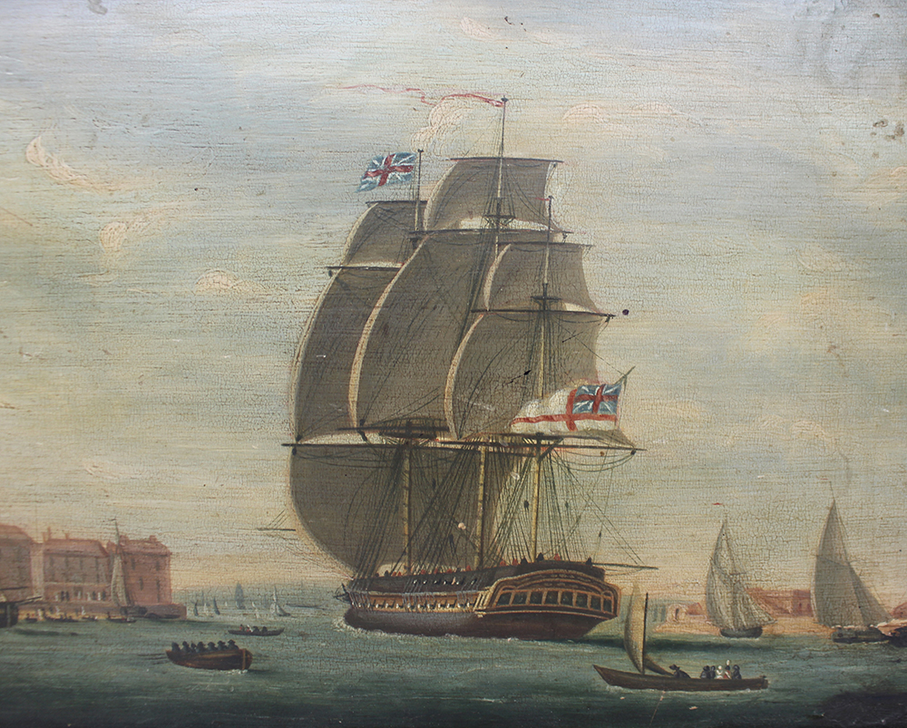 Early 19th c. Painting of a Frigate Oil on Board 1823 - Image 4 of 5