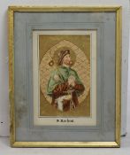 Antique Illuminated Watercolour of Saint Rochus