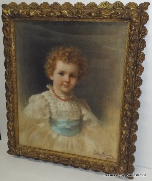 Leon Spinick Portrait of a Child Pastel 1897 - Image 2 of 11