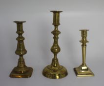 Set of 3 English Brass Candlesticks