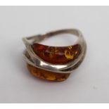 Two Stone Amber Silver Ring