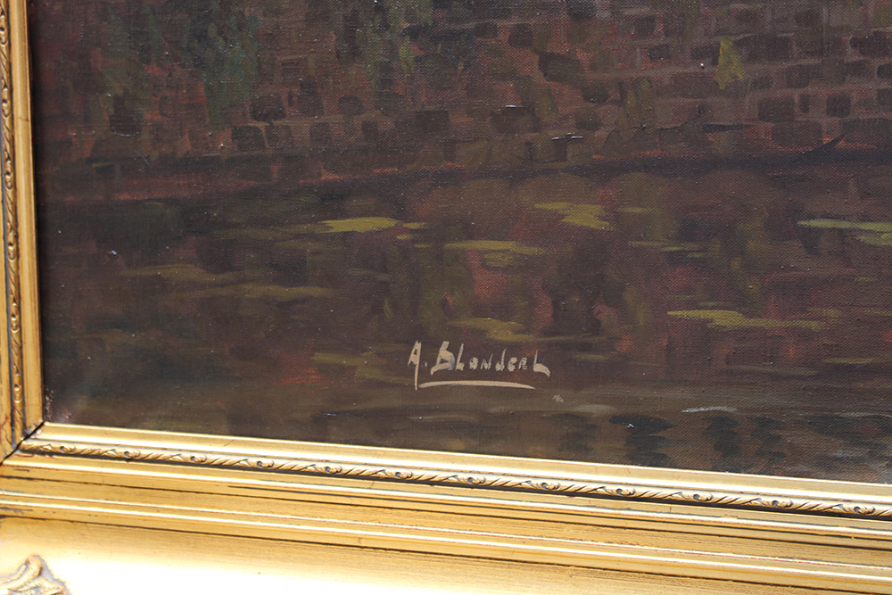 Atmospheric Bruges Canal Landscape Oil on Canvas - Image 6 of 8