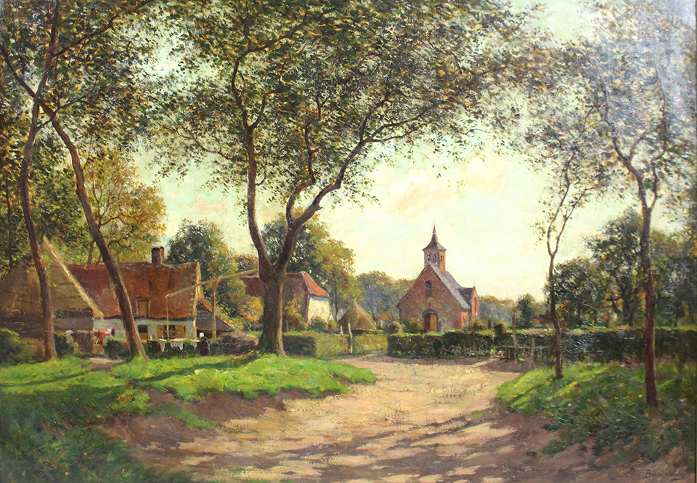 Large Late 19th c. Village Landscape Oil on Canvas - Image 2 of 7