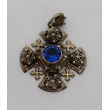 Medieval Style Silver Cross Set with Blue Stone