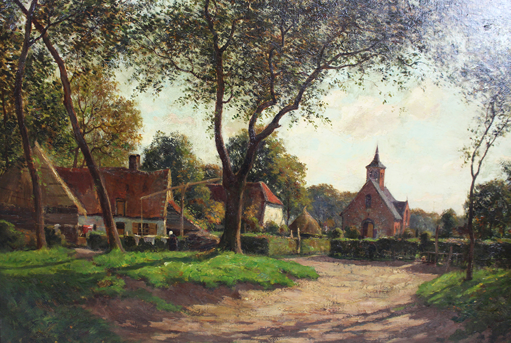 Large Late 19th c. Village Landscape Oil on Canvas - Image 3 of 7