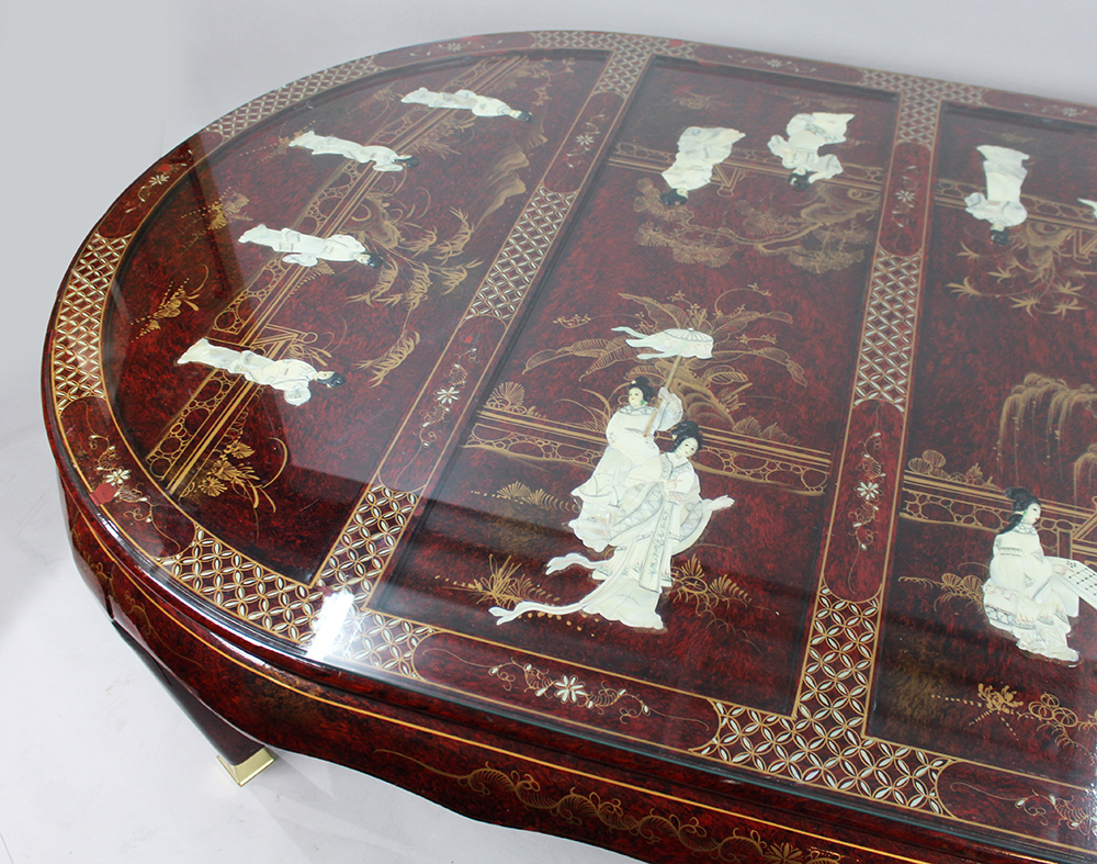 Large Vintage Chinese Red Lacquer Coffee Table - Image 3 of 8