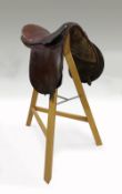 Leather Horse Saddle & Wooden Stand