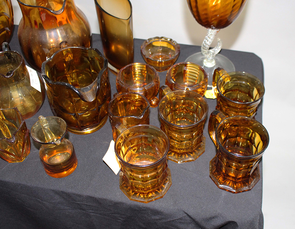 Collection of Vintage Amber Glass Vases Tankards Etc. - Image 2 of 3