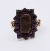 Victorian Mourning Ring with 12 Glass Stones