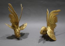 Pair of Gilt Metal Fighting Cock Sculptures