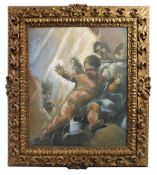 Italian Renaissance Style Cherub Oil on Canvas Giltwood Frame