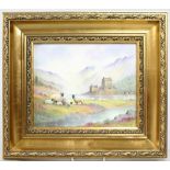 Hand Painted Porcelain Plaque by M.Powell Set in Gilt Frame