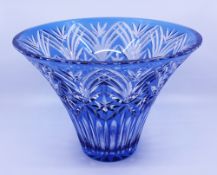 Vintage Stourbridge Glass Blue Overlay Crystal Splayed Vase