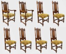 Set of 8 Heavy English Oak Dining Chairs c.1930