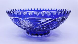 Vintage Czech Blue Cut Overlay glass Bowl