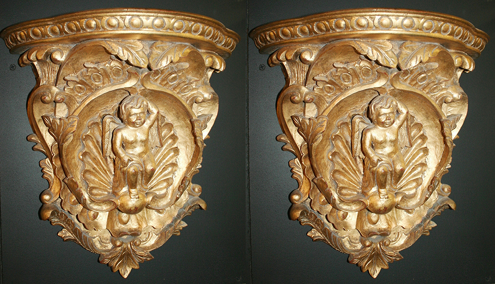 Pair of Gilded Hand Carved Cherubic Wall Brackets