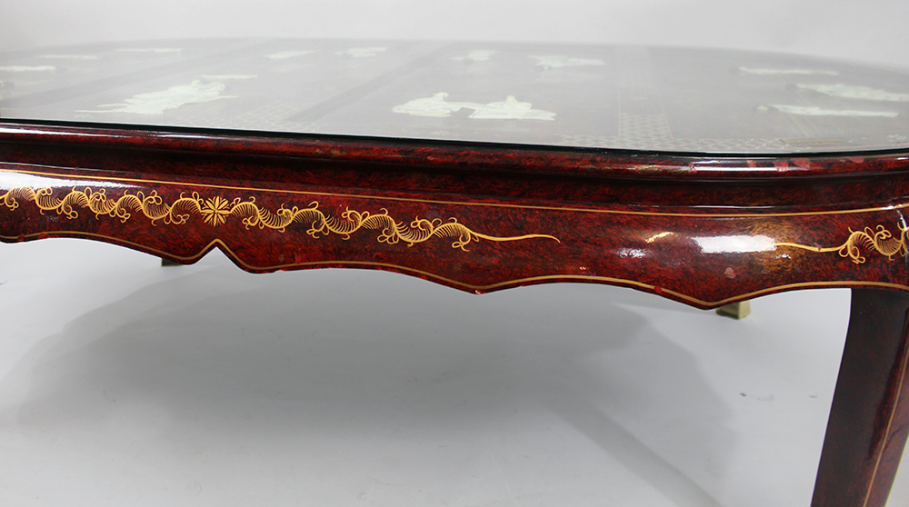 Large Vintage Chinese Red Lacquer Coffee Table - Image 7 of 8