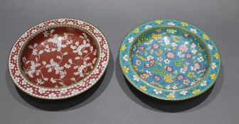 Pair of Chinese Cloisonné Enamelled Bronze Dished Plates