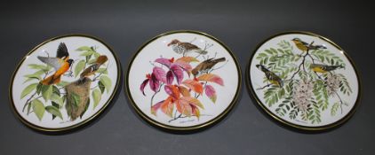 Set of 3 Large Franklin Porcelain Plates Songbirds of the World