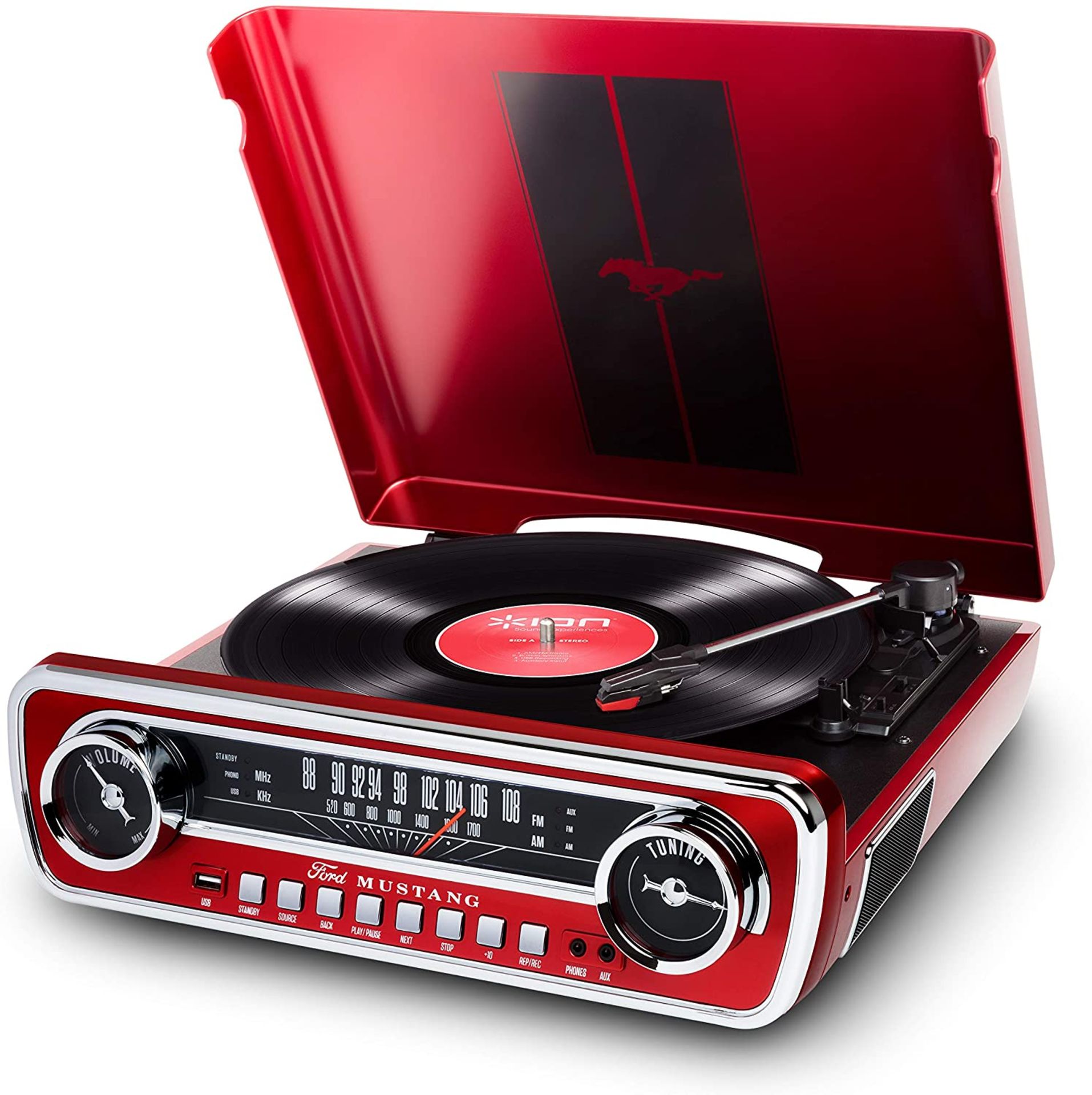 (8B) RRP £99.99. ION Ford Mustang LP. 4 in 1 Classic Car Styled Music Center.