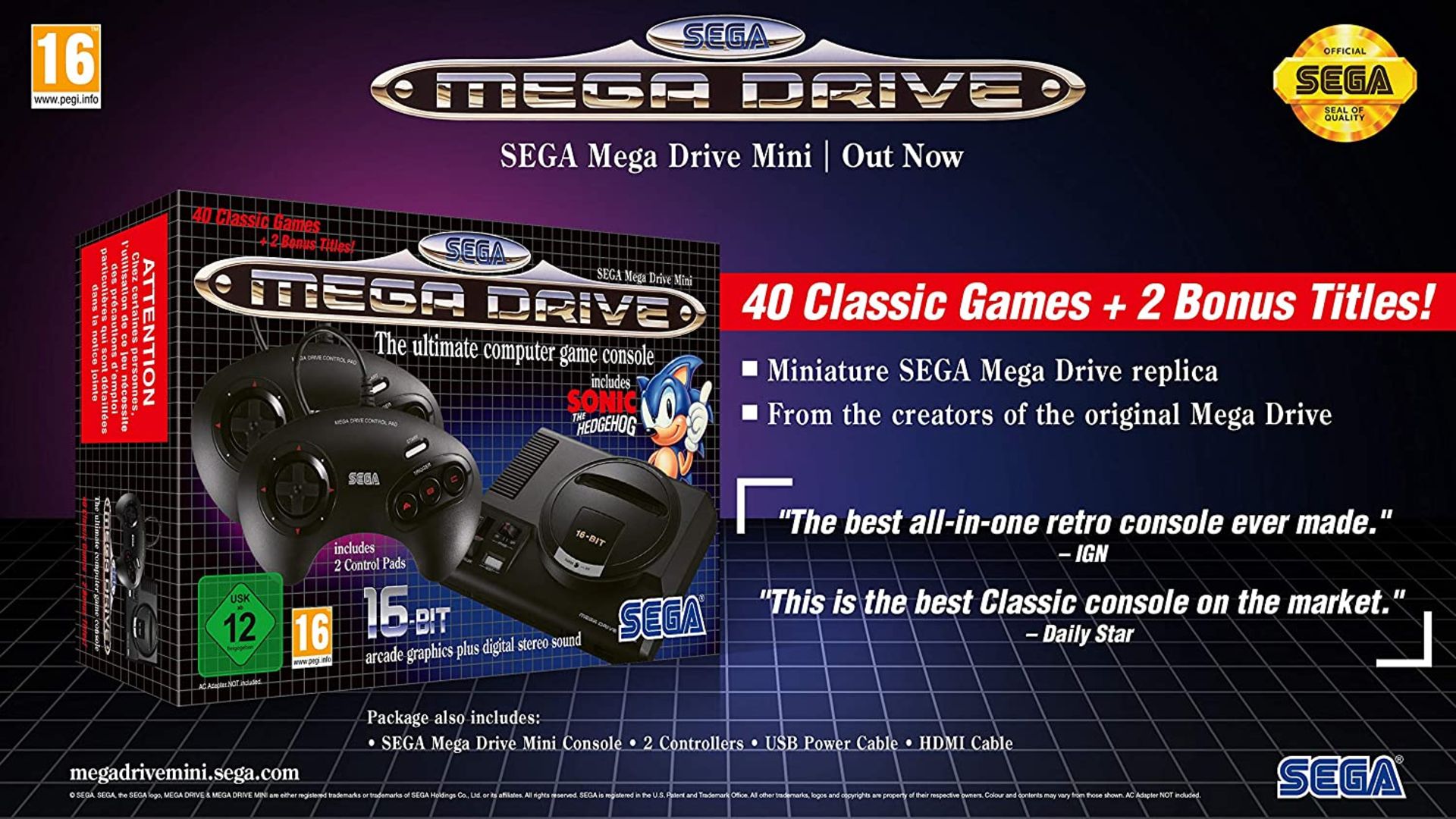 (7M) Lot RRP £150. 2x Sega Mega Drive 16 Bit Mega Drive Mini 42 Classic Built In Games. (1x Unit Ha - Image 2 of 6