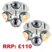 Pack Of 2 Modern 3 Light Spot Low Ceiling Lights, Polished Chrome finish Adjustable Heads, RRP: £...
