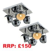 Pack Of 2 Modern 4 Light Spot Low Ceiling Light, Polished Chrome finish Adjustable Heads, RRP: £1...