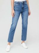 V By Very Short Premium High Waist Straight Jean - Mid Wash