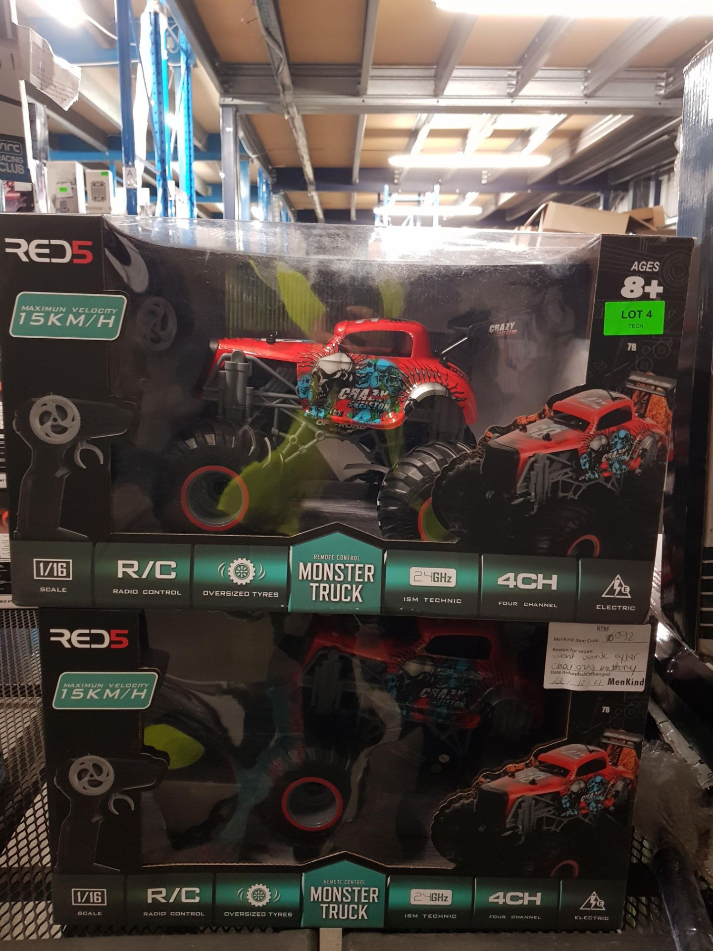 (R8) Lot RRP £79. 2x Red 5 Remote Control Monster Truck Red RRP £39.50 Each. (Units Have Return To - Image 5 of 6