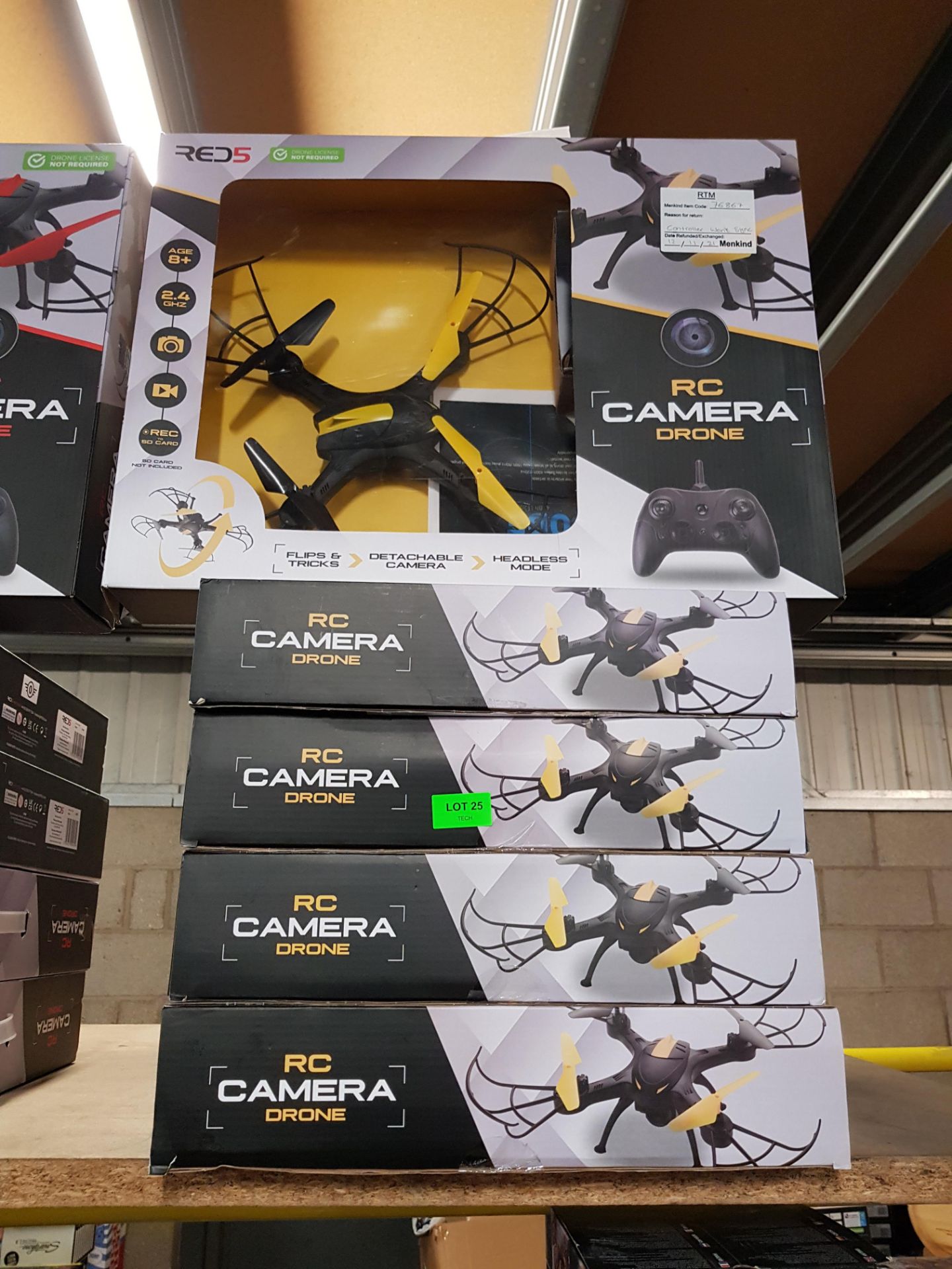 (8A) Lot RRP £225. 5x Red 5 Remote Control Camera Drone Yellow RRP £45 Each. (Units Have Return To - Image 5 of 6