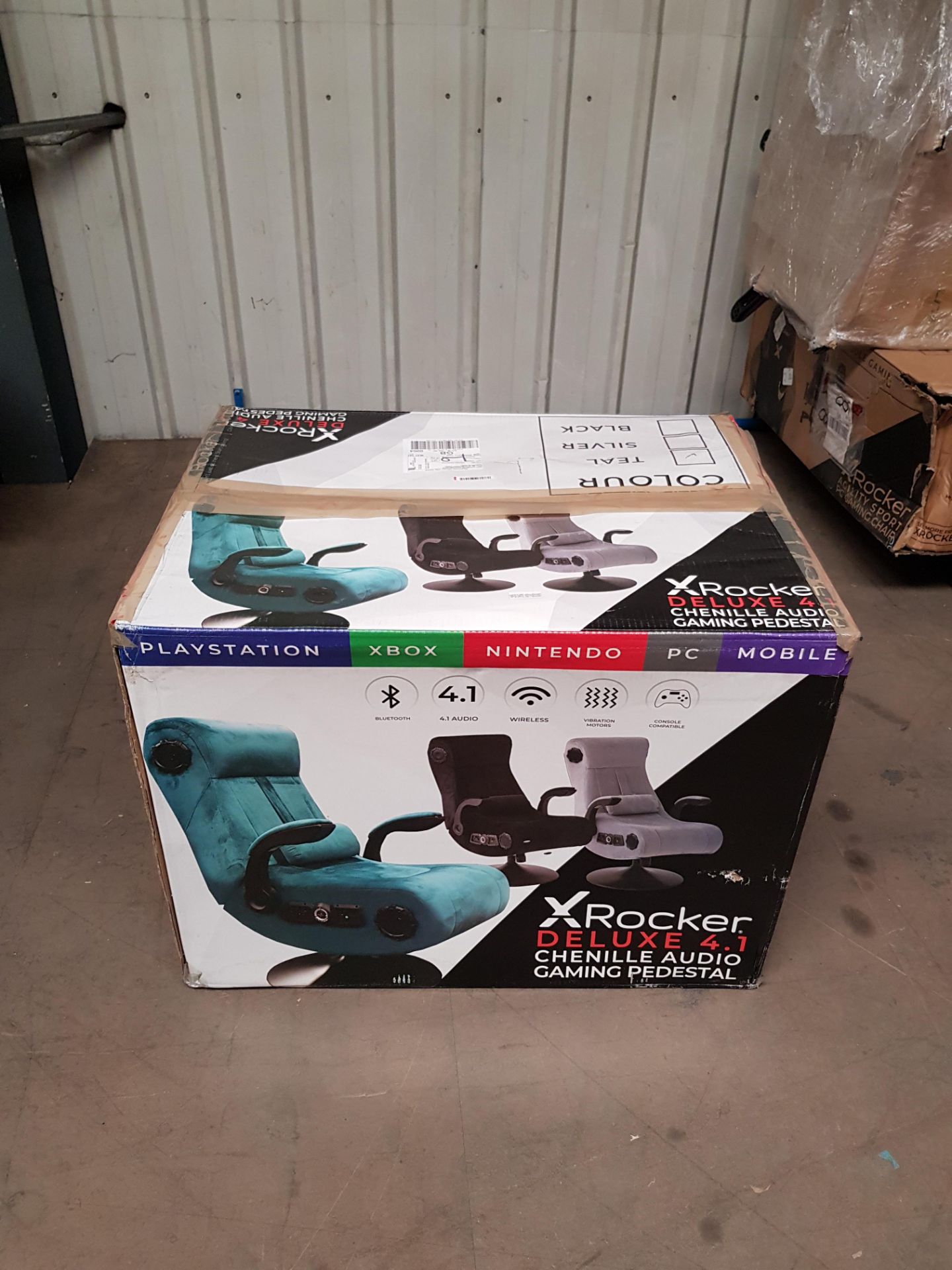 RRP £299.99. X Rocker Deluxe 4.1 Chenille Audio Gaming Pedestal (Teal). 4.1 Headrest And Seat Mount - Image 5 of 6