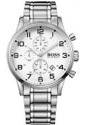 Hugo Boss Men's Aeroliner Silver Bracelet Chronograph Watch 1513182 Authentic Men's Classic