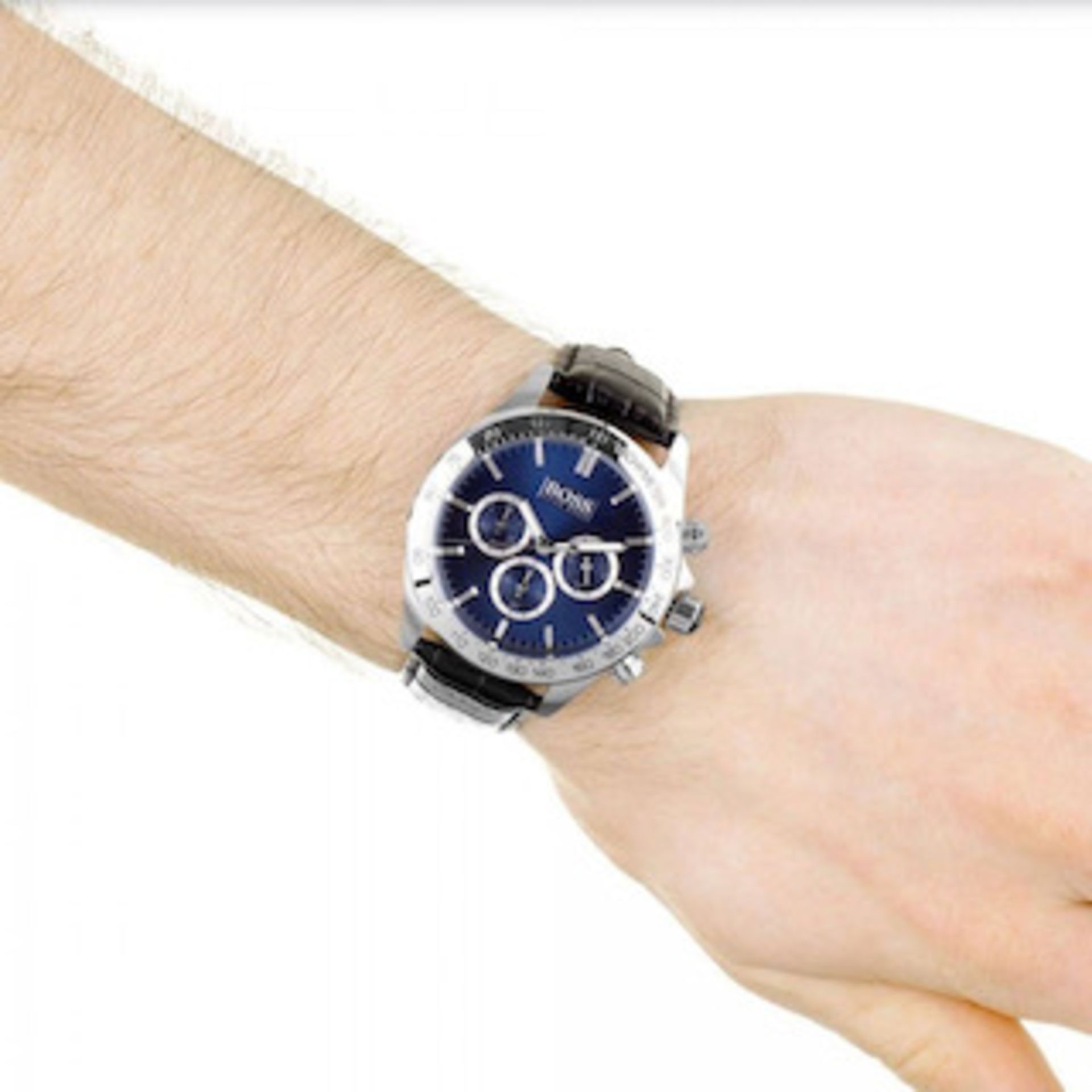 Hugo Boss 1513176 Men's Ikon Blue Dial Black Leather Strap Chronograph Watch - Image 6 of 6