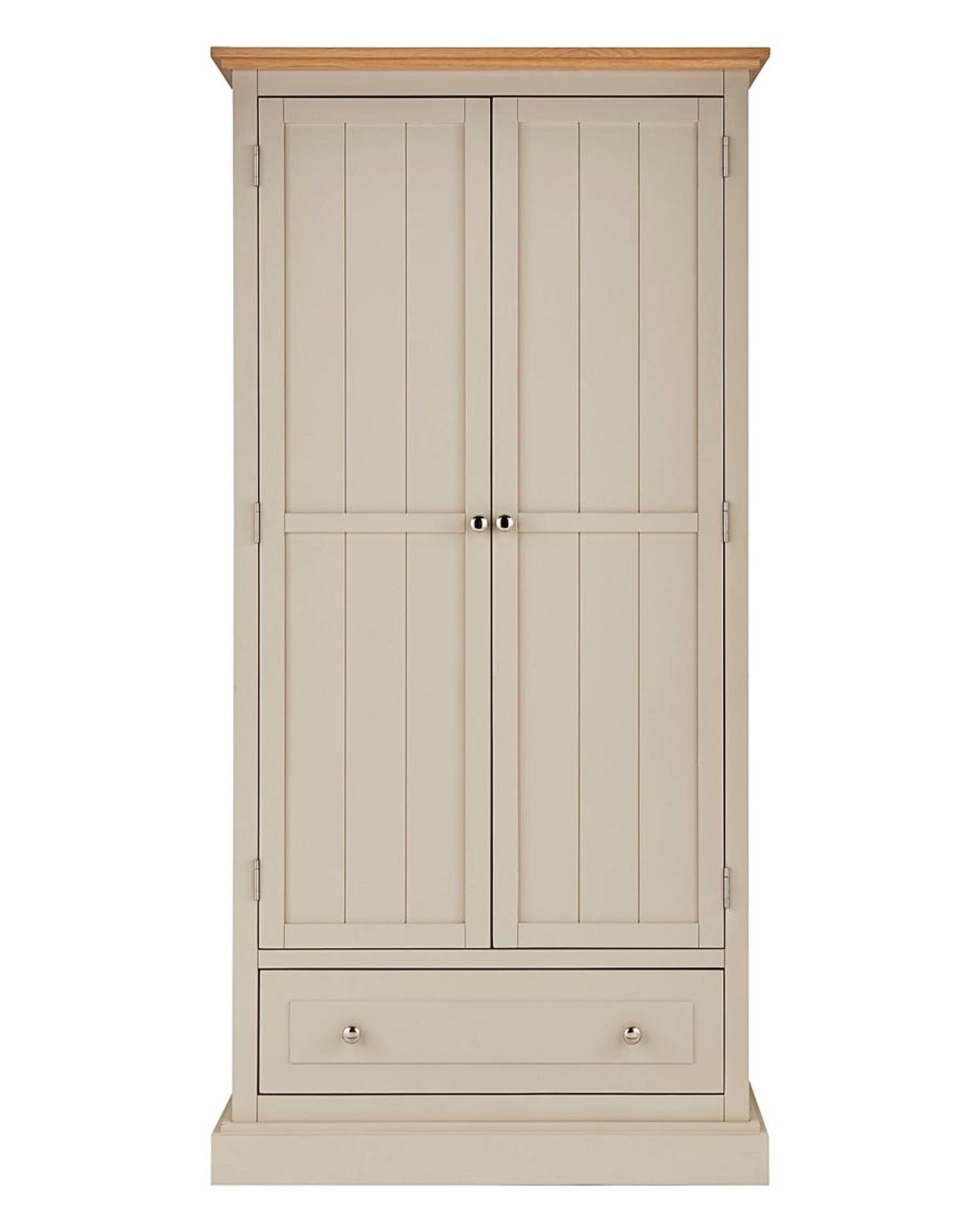 RRP £499. Charlbury 2 Door 1 Drawer Wardrobe Oak / Skimming Stone (SKU: XK114NS). H.183 x W.90 x D.