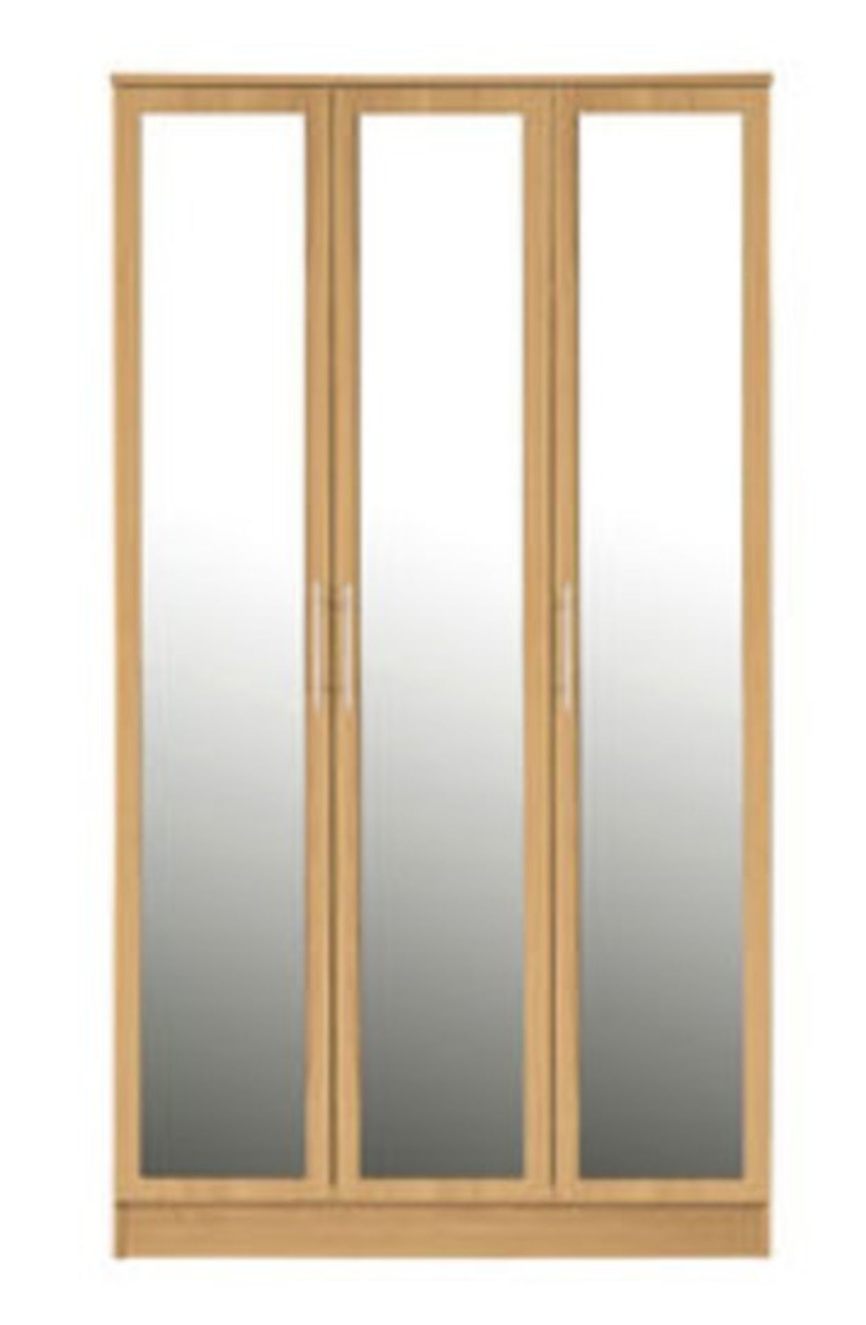 RRP £265. Helsinki Three Door Wardrobe with Mirror Oak Effect. (SKU: OA582902). H180 x W100 x D50cm