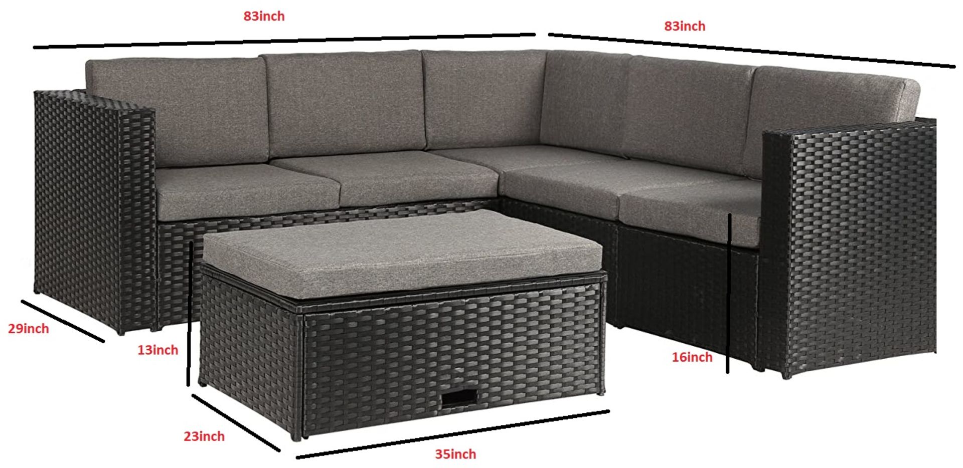 Carfin Black Wicker Corner Sofa Set with Coffee Table and Storage - Image 2 of 2