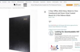 60 x 5 Star Office 2022 Diary Week to View Casebound and Sewn Vinyl Coated Board A5 210x148mm Black