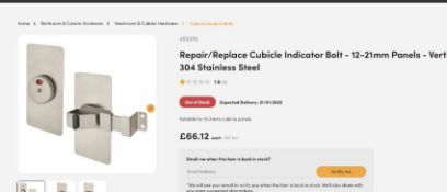 7 x Repair/Replace Cubicle Indicator Bolt - 12-21mm Panels - Vertical - 304 Stainless Steel