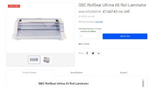 2 x GBC Rollseal Ultima 65 Roll Laminator RRP £1399 Each (£2798)