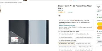 50 x Office Depot Display Book A4 20 Pocket Glass Clear Black