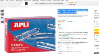 250 x Apli Paper - Box Clips Nickel-Plated N2 32 mm Pack of 100