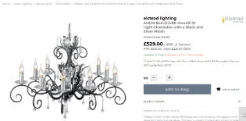 2 x Elstead Lighting Amarillo 10 Light Chandelier With A Black - Silver Finish Online £529 Each